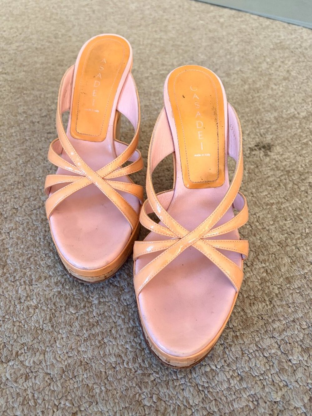 Light Pink Patent Leather Casadei Platform Wedges